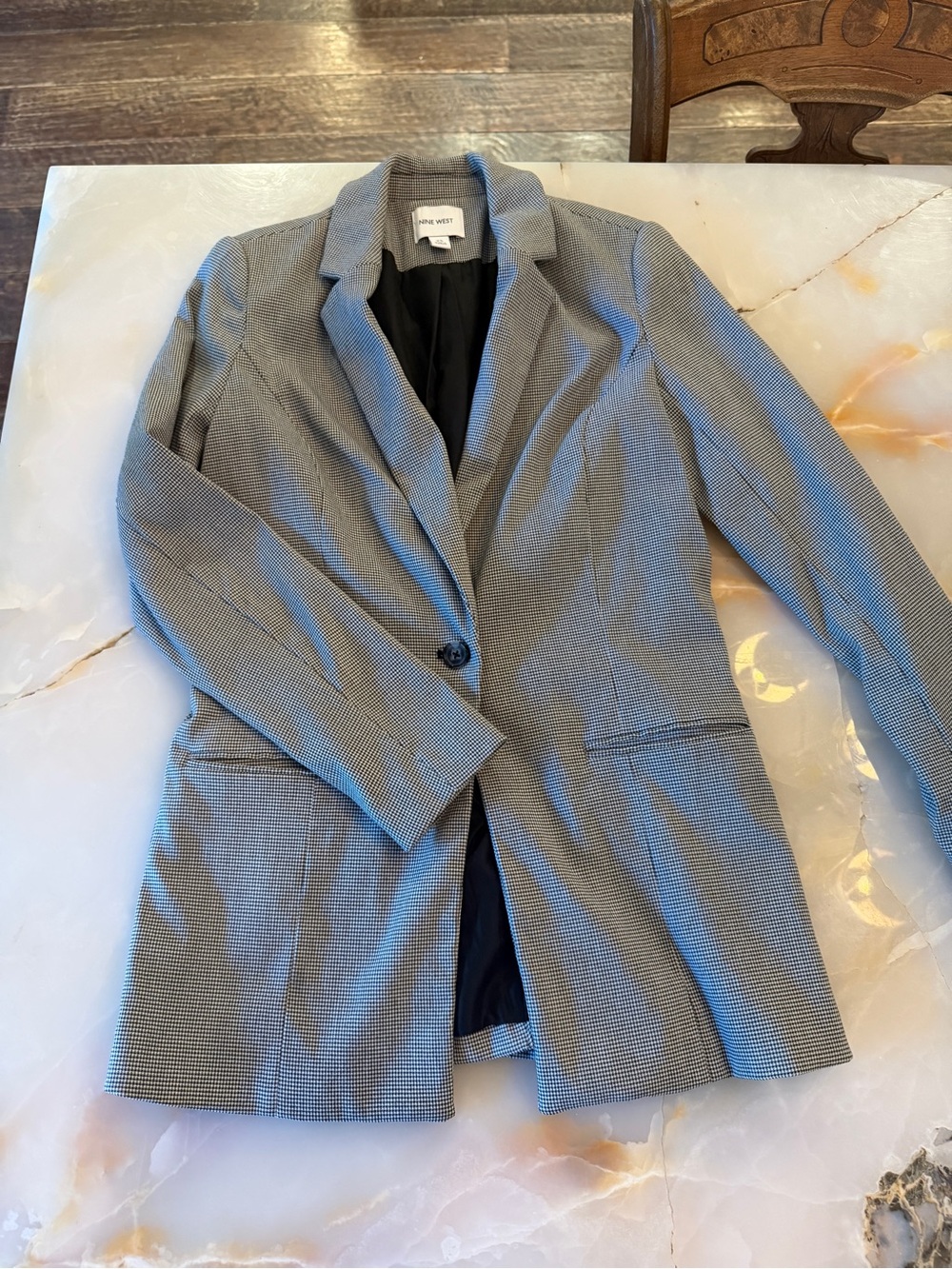 Nine West Black and White Houndstooth Single-Button Blazer